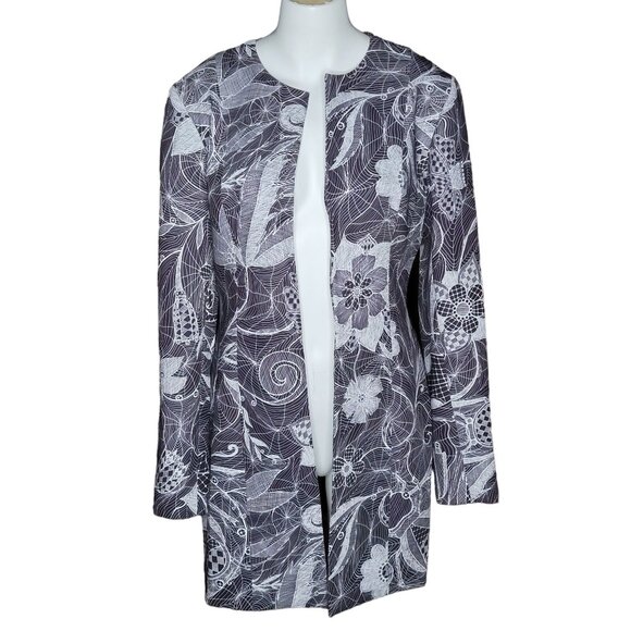 Angelys Balek Jackets & Blazers - Angelys Balek Jacket 10 Black White Silk Blend Beetle Floral Open Front Gothic